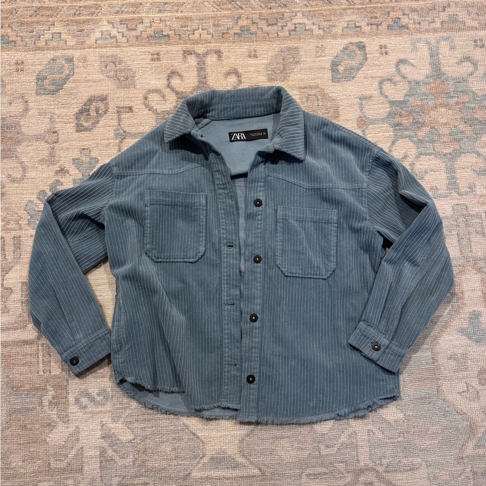 Zara Blue Corduroy Button-Up Shirt